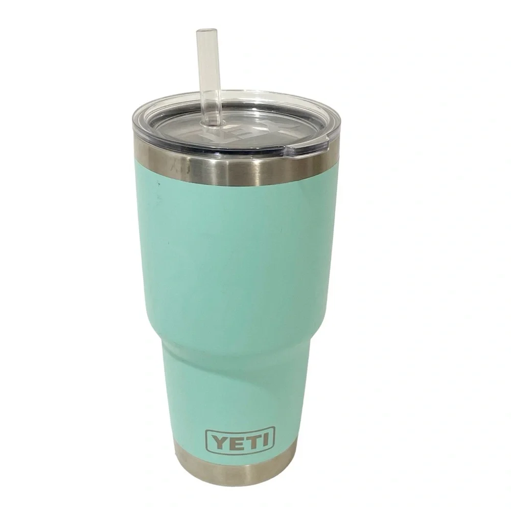 Yeti 30 oz Rambler Clear Magnaslide Lid Teal Blue Green Travel Tumbler